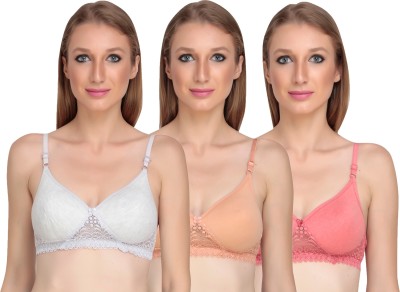 Liigne Liigne Bra With Small Flower Lace Design For Women (Pack Of 3) Women Push-up Non Padded Bra(Multicolor)