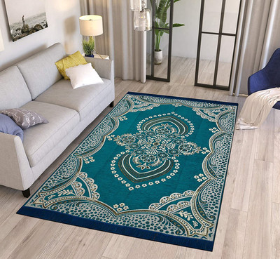 Shivkirpa Light Blue Velvet Carpet(5 ft,  X 7 ft, Rectangle)