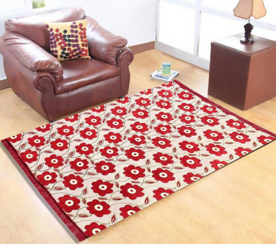 Shivkirpa Red Chenille Carpet(5 ft,  X 7 ft, Rectangle)