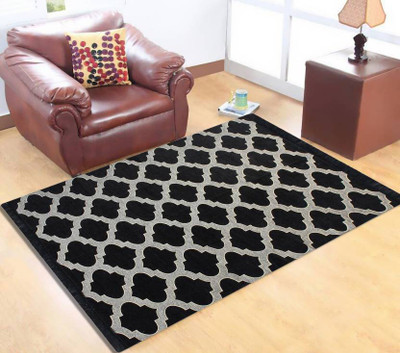 Shivkirpa Black Velvet Carpet(5 ft,  X 7 ft, Rectangle)