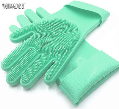 kukmak Best Buy Dish Cleaning Gloves And Non-slip Heat-resistant Silicone Gloves for Protecting Hands Antibacterial Silicone Multipurpose Gloves Wet and Dry Glove(Large)