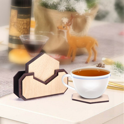 HIOLTY Hexagon Reversible Wood Coaster Set(Pack of 5)