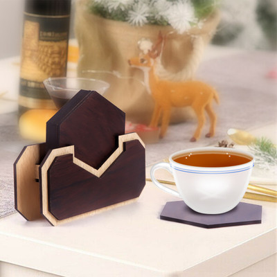 LAKHAJI Hexagon Reversible Wood Coaster Set(Pack of 6)