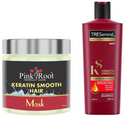 PINKROOT Keratin Smooth Hair Mask 200gm with Tresemme Keratin Smooth Shampoo 185ml