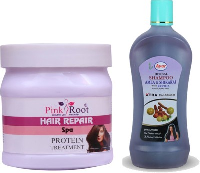PINKROOT Hair Repair Spa Cream 500gm with A__yur Amla Shikakai With Reetha Shampoo 500ML(2 Items in the set)