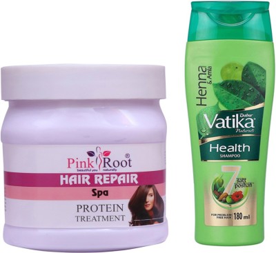 PINKROOT Hair Repair Spa Cream 500gm with D__bur Vat_ka Naturals Health Shampoo 180ML(2 Items in the set)