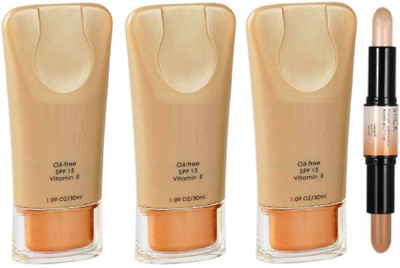 BTNT PROFESSIONAL OIL FREE DUO STICK HIGHLIGHTER & CONTOUR STICK WITH SUPER RADIANT RICH LIQUID MATTE FINISH FOUNDATION(4 Items in the set)