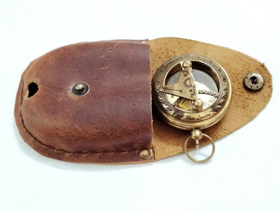 Ascent India Brass Sundial Compass Pocket Compass WIth Leather Case Collectible Gift Compass(Gold)