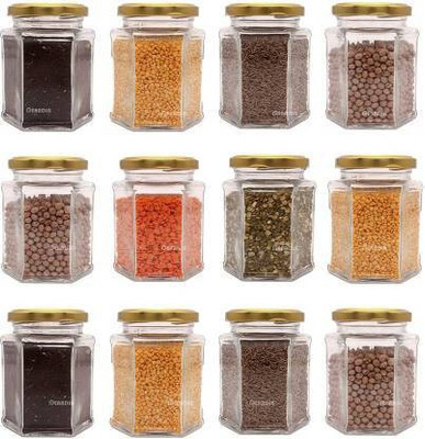 Sitaram Creation Glass Grocery Container  - 250 ml(Pack of 12, Gold)