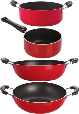 NIRLON KD12_KD14_SP(M)_CS22 Non-Stick Coated Cookware Set(PTFE (Non-stick), Aluminium, 4 - Piece)