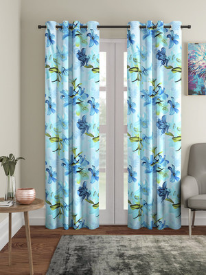 Flipkart SmartBuy 210 cm (7 ft) Door Polyester Semi Transparent Curtain (Pack Of 2)(Blue, Floral)