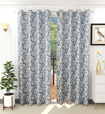 Galaxy Home Decor 274 cm (9 ft) Long Door Polyester Curtain (Pack Of 2)(Grey, Printed)