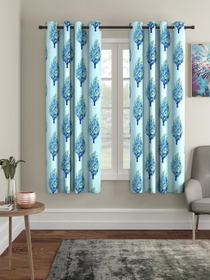 Flipkart SmartBuy 150 cm (5 ft) Polyester Room Darkening Window Curtain (Pack Of 2)(Floral, Blue)