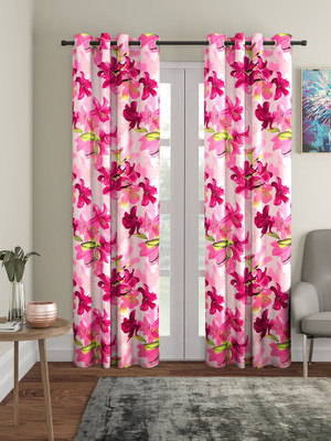 Flipkart SmartBuy 210 cm (7 ft) Door Polyester Room Darkening Curtain (Pack Of 2)(Pink, Floral)