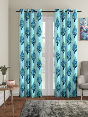 Flipkart SmartBuy 270 cm (9 ft) Long Door Polyester Semi Transparent Curtain (Pack Of 2)(Blue, Floral)