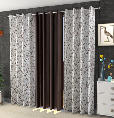 Galaxy Home Decor 153 cm (5 ft) Window Polyester Blackout Curtain (Pack Of 3)(Brown, Printed)