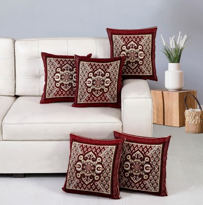 Nendle Floral Cushions Cover(Pack of 5, 40 cm*40 cm, Maroon)