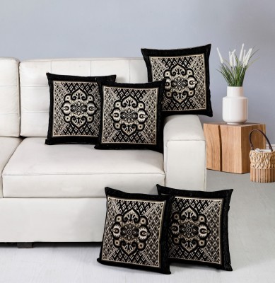 Nendle Jacquard Cushions Cover(Pack of 5, 40 cm*40 cm, Black)