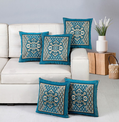 Nendle Jacquard Cushions Cover(40 cm*40 cm, Pack of 5, Light Blue)