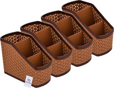 Heart Home 3 Compartments Plastic Desk Organizers(Brown)