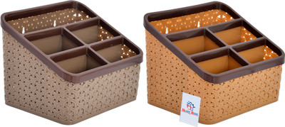 Heart Home 5 Compartments Plastic Desk Organizers(Brown)