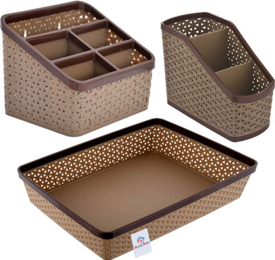 Heart Home 5 Compartments Plastic Desk Organizers(Brown)