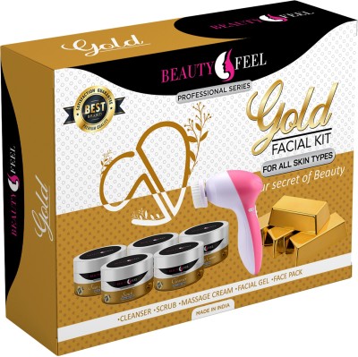 Beauty Feel 24 Carat Gold Facial kit with face massager for Women, Professional Series SD facial for Glowing Skin for Fairness, Diamond skin glow and whitening(6 x 45.83 g)