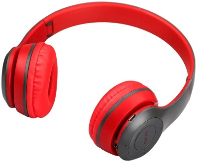 Blue Birds P47 Foldable Sports Wireless Headphones With Mic FM&SD Card Slot Bluetooth Headset(Red/grey, On the Ear)