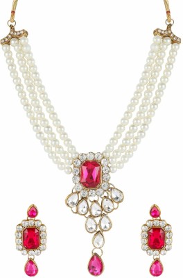 Shining Diva Metal Gold-plated Pink, White Jewellery Set(Pack of 1)