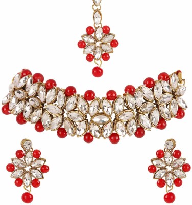 Jewar Mandi Brass Gold-plated White, Red Jewellery Set(Pack of 1)