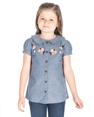 Cherry Crumble by Nitt Hyman Baby Girls Casual Pure Cotton Top(Blue, Pack of 1)