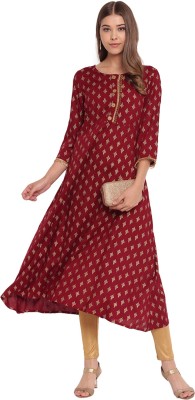 Stylum Women Printed A-line Kurta(Gold, Green, Maroon)