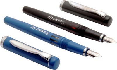 Ledos Set of 2 - Kanwrite Zephyr Piston Ink Filler Fine Flex Nib Fountain Pen Chrome Trims Pen Gift Set(Pack of 2, Blue, Black)