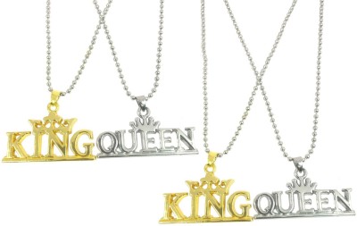Uniqon (Set Of 2 Pcs) Valentine's Day Special Metal Stainless Steel Golden & Silver King And Queen Romantic Love Couple 2 In 1 Beautiful Duo Locket Pendant Necklace With Chain For Boy's And Girl's Metal Pendant Set