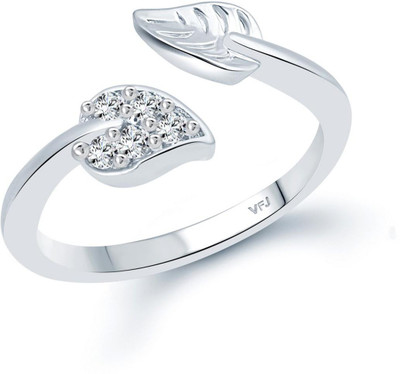 VIGHNAHARTA Simple Unique Leaf Alloy Crystal, Cubic Zirconia Rhodium Plated Ring