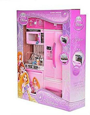 Congo Modern Kitchen Toy Princess Set for Your Baby Girl, Battery Operated Play Set with Refrigerator, Accessories, Fruits, Pretend Play Toy, Birthday Gift (2 Section)