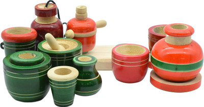 Puja N Pujari Channapatna Wooden Kitchen Play Set for Kids Playing and Home Decoration