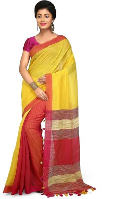 Dreamland Self Design Handloom Cotton Silk Saree(Yellow)