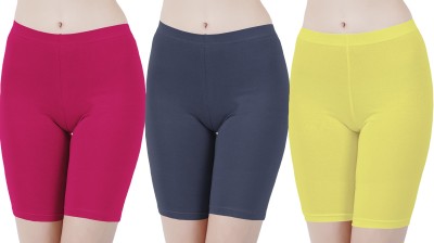 Buy That Trendz Solid Women Pink, Blue, Yellow Cycling Shorts