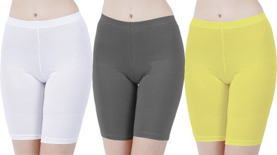 Buy That Trendz Solid Women White, Grey, Yellow Cycling Shorts