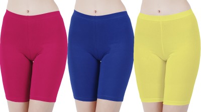 Buy That Trendz Solid Women Pink, Blue, Yellow Cycling Shorts