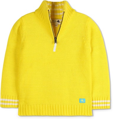 Cherry Crumble by Nitt Hyman Solid High Neck Casual Boys & Girls Yellow Sweater