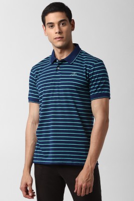 PETER ENGLAND Striped Men Polo Neck Dark Blue T-Shirt