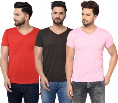 Adorbs Solid Men V Neck Red, Pink, Black T-Shirt