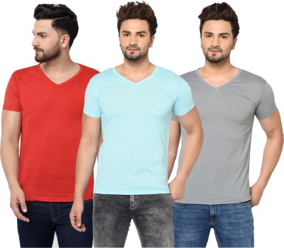 Adorbs Solid Men V Neck Red, Blue, Grey T-Shirt