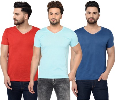 Adorbs Solid Men V Neck Light Blue, Red, Blue T-Shirt