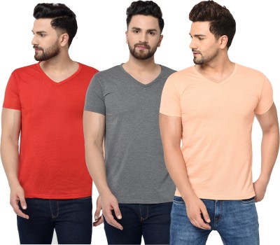 Jaskart Solid Men V Neck Red, Pink, Grey T-Shirt