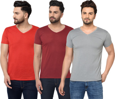 Jangoboy Solid Men V Neck Multicolor T-Shirt