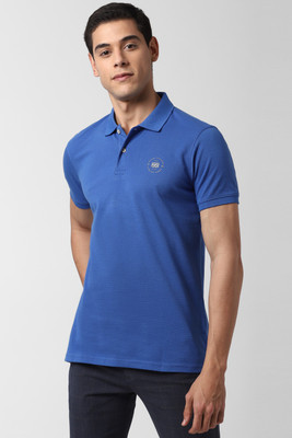 PETER ENGLAND Solid Men Polo Neck Blue T-Shirt