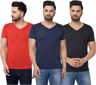 Tivy Solid Men V Neck Red, Blue, Black T-Shirt